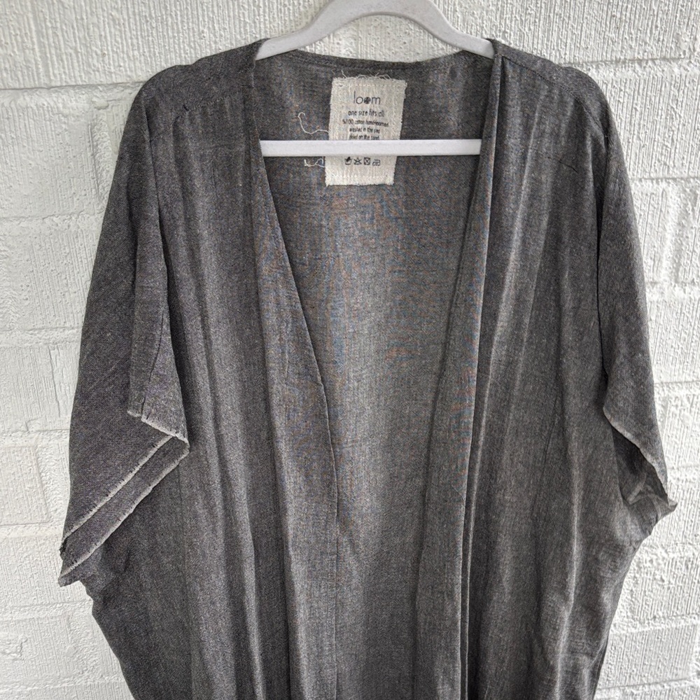 Loom Sleeveless Cotton Long Gray Kimono sz OS - Picture 4 of 6